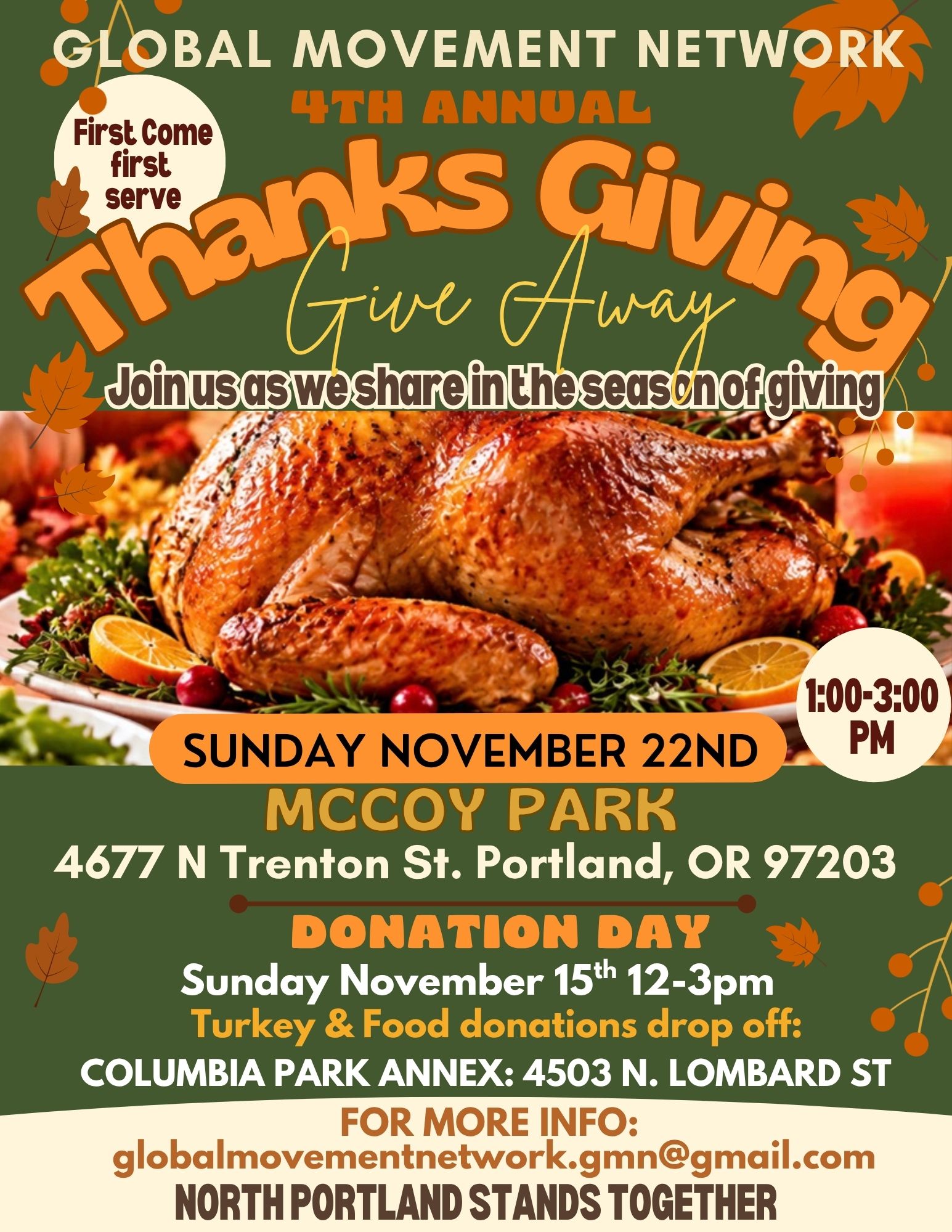 Global Movement Network 4th Annual Thanksgiving Giveaway flyer